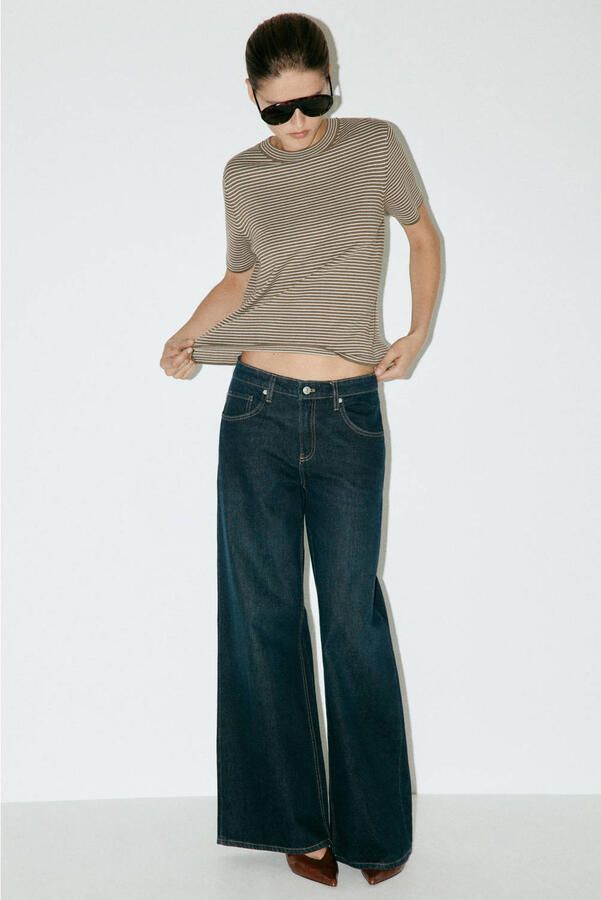 Mango top met krijtstreep beige