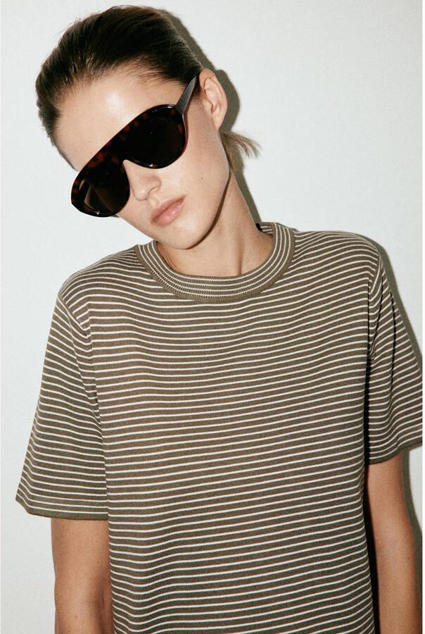 Mango top met krijtstreep beige - Foto 3