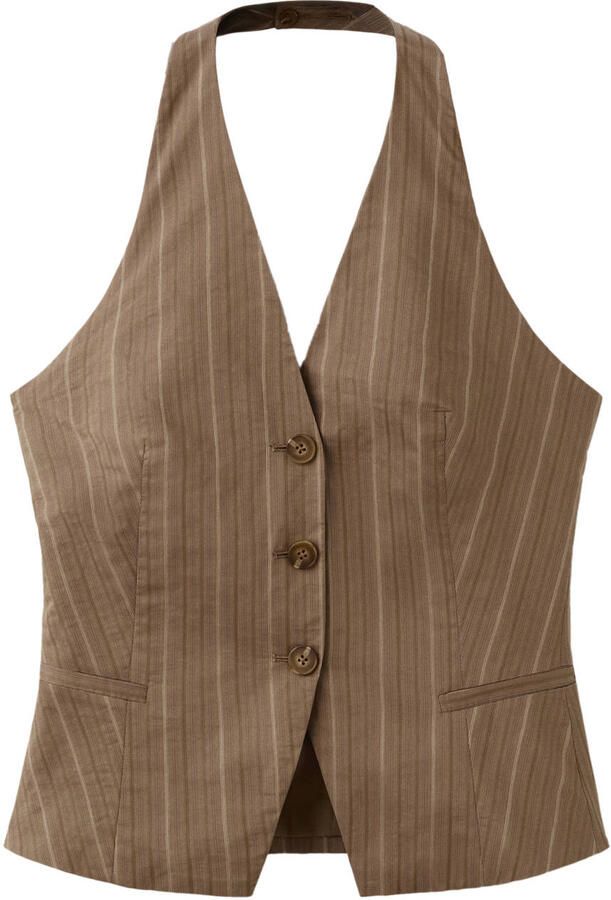 Mango top met krijtstreep bruin