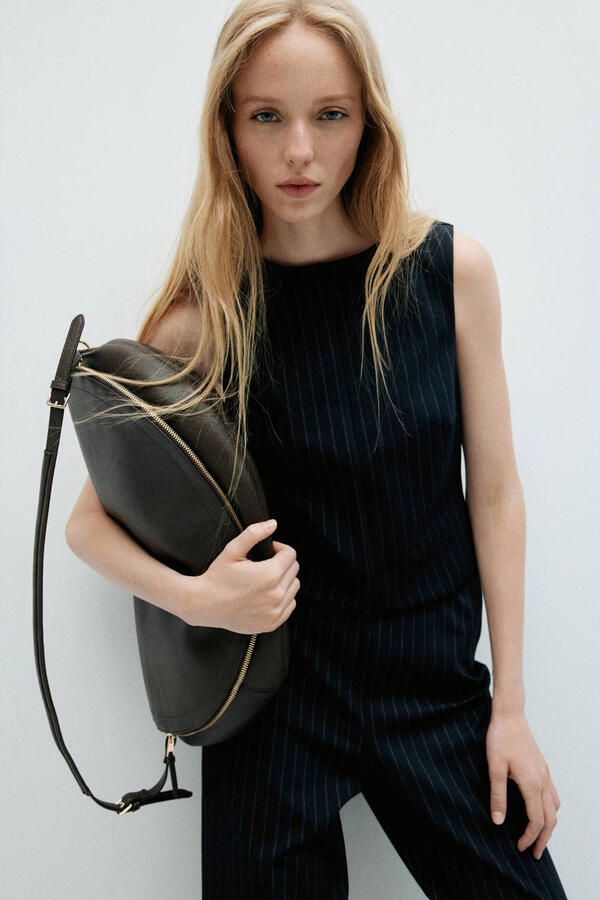 Mango top met krijtstreep marineblauw