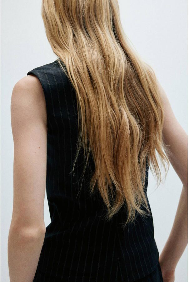 Mango top met krijtstreep marineblauw - Foto 3