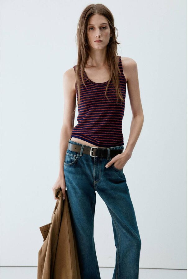 Mango top met krijtstreep rood blauw