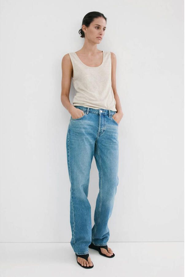 Mango top met linnen beige