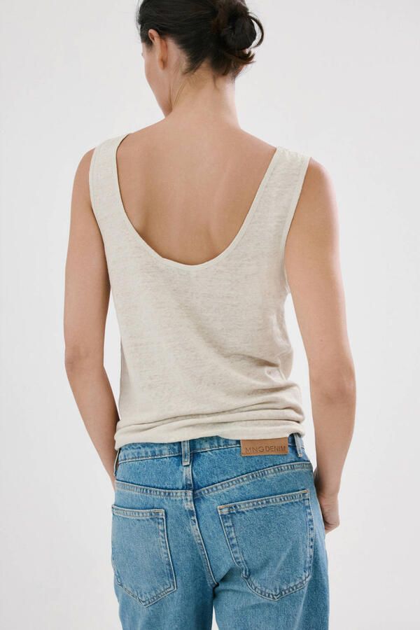 Mango top met linnen beige - Foto 2