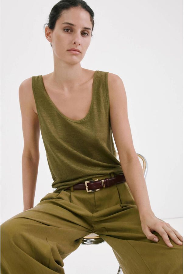 Mango top met linnen groen