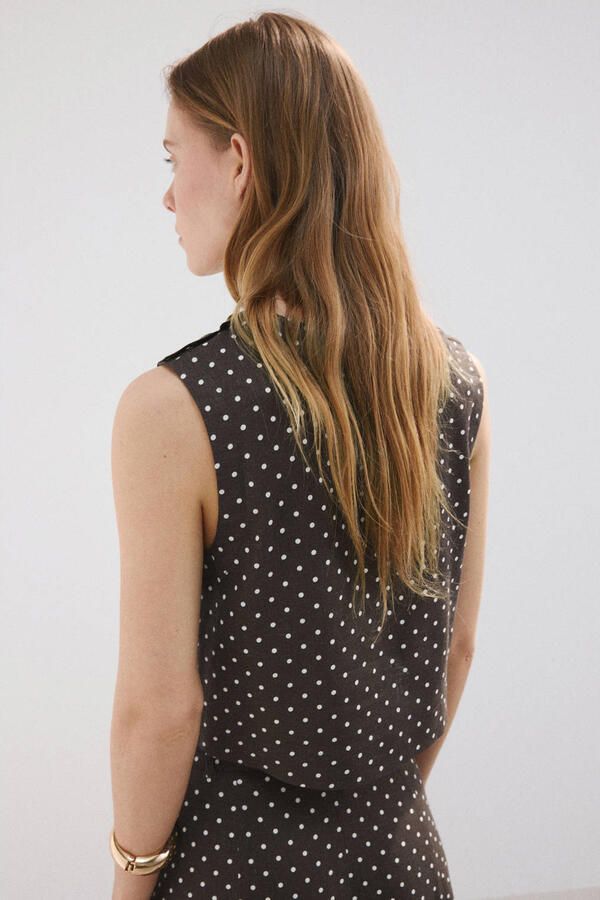 Mango top met linnen met stippen donkerbruin - Foto 3