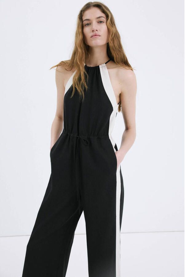 Mango top met linnen zwart