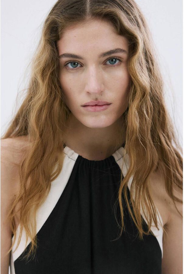 Mango top met linnen zwart - Foto 3