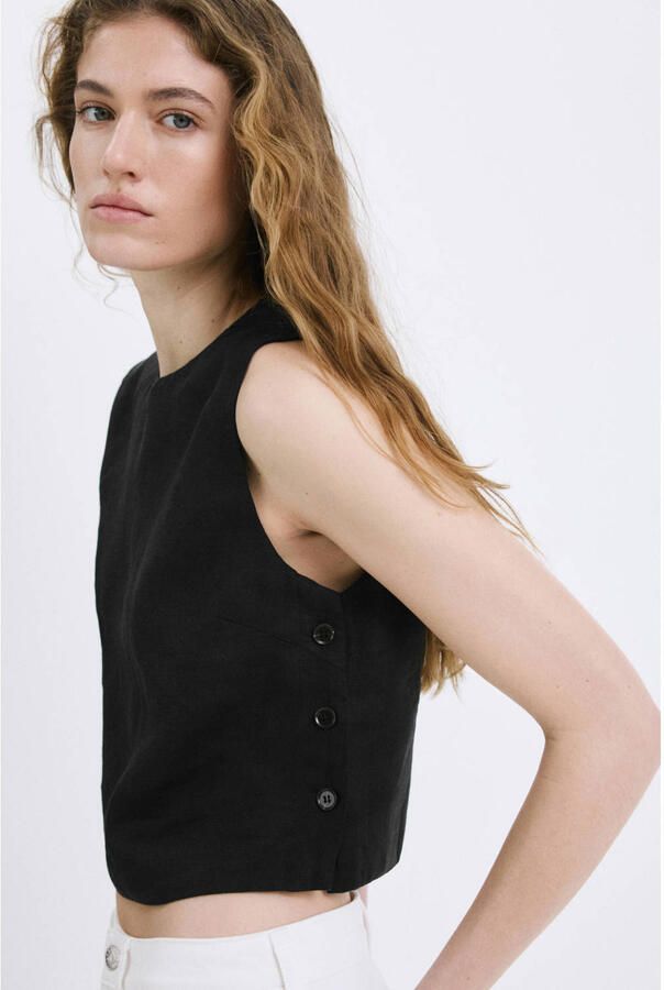 Mango top met linnen zwart - Foto 2