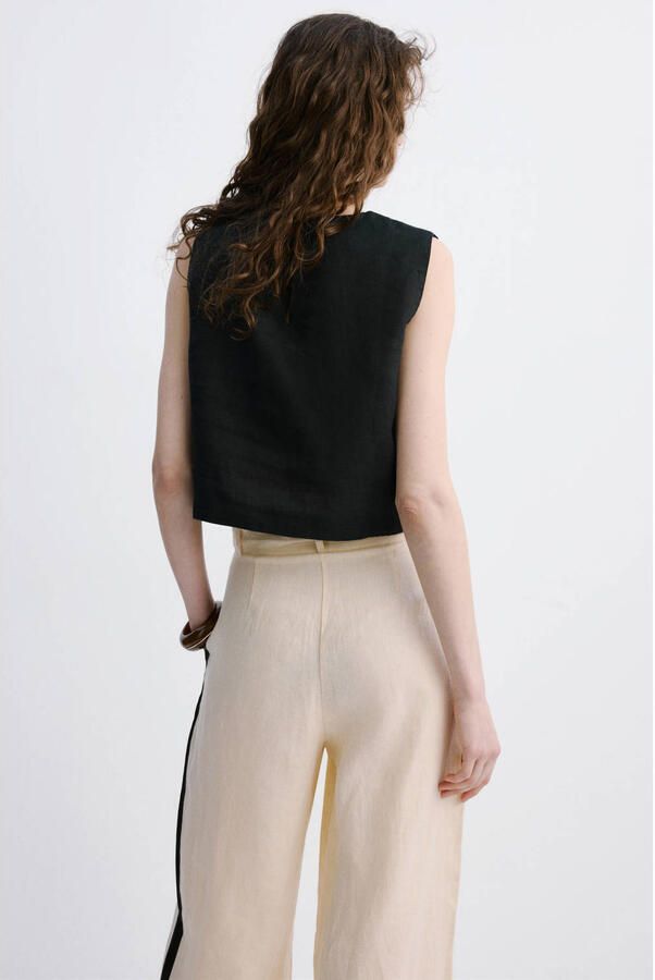 Mango top met linnen zwart - Foto 3