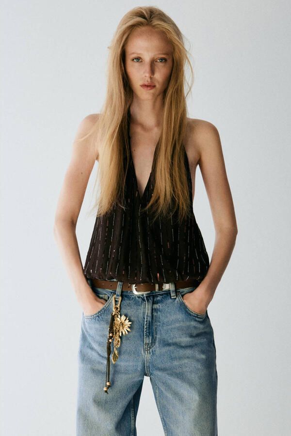 Mango top met pailletten bruin