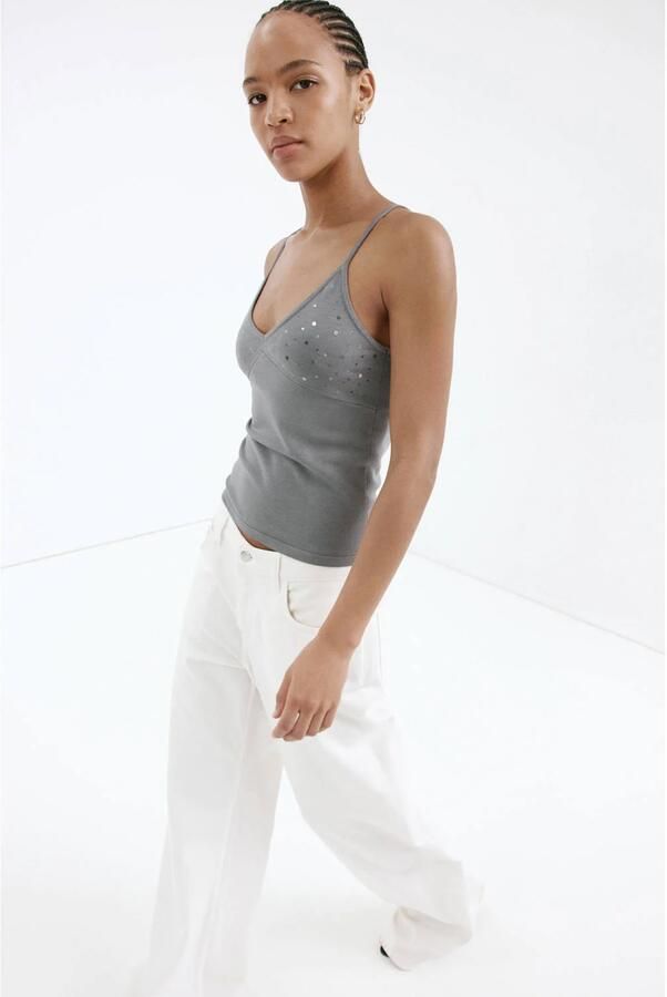 Mango top met pailletten grijs - Foto 3