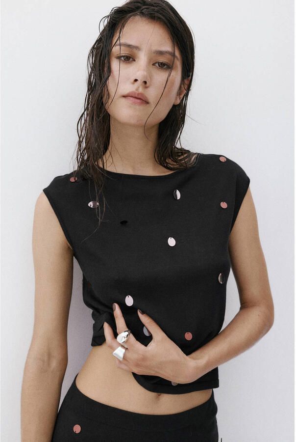 Mango top met pailletten zwart