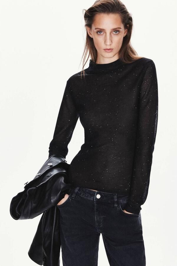 Mango top met pailletten zwart