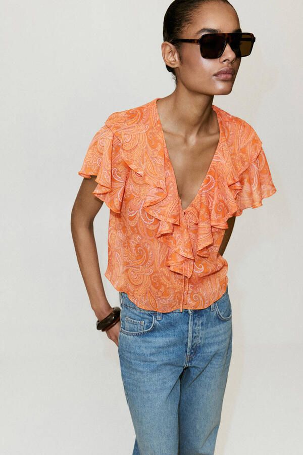 Mango top met paisley oranje