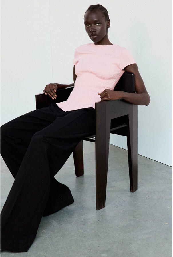 Mango top met peplum en smockwerk roze - Foto 3