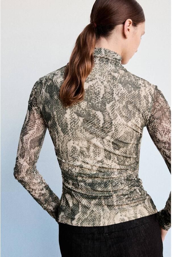 Mango top met plooien en dierenprint beige bruin - Foto 2