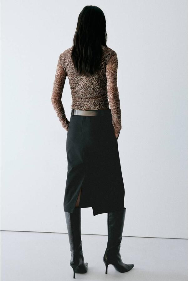 Mango top met plooien en panterprint bruin - Foto 3