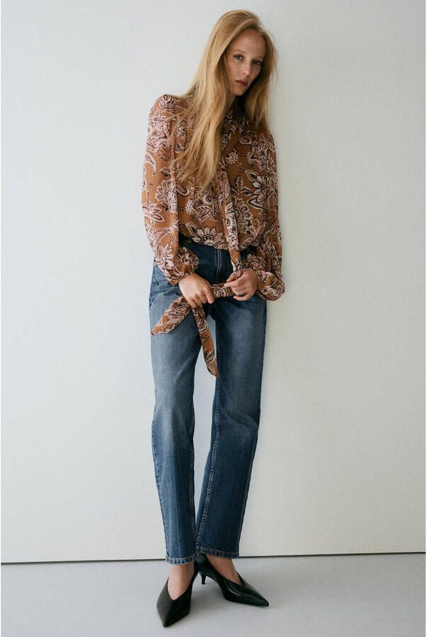 Mango top met print bruin