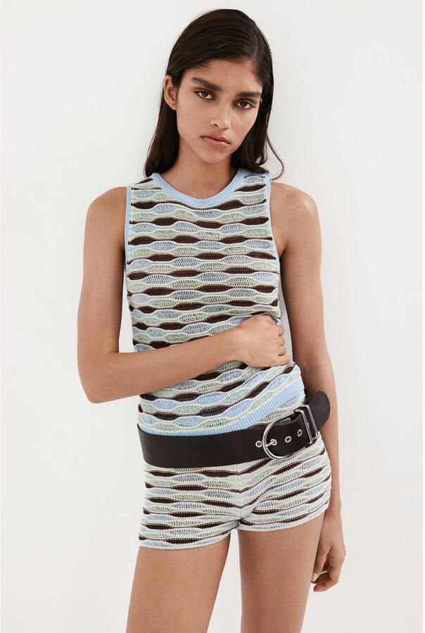 Mango top met print lichtblauw