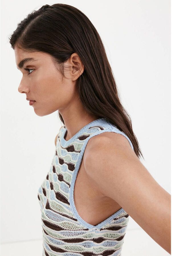 Mango top met print lichtblauw - Foto 3