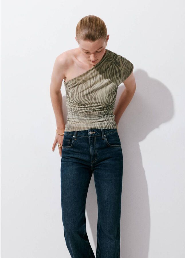 Mango top met print lichtgrijs