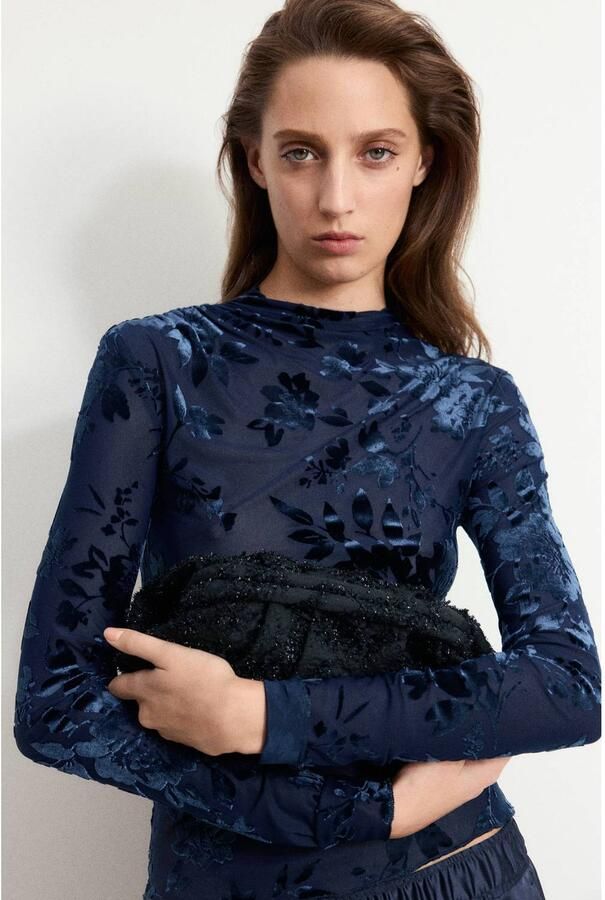 Mango top met print marineblauw