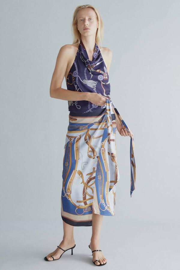 Mango top met print meerkleurig