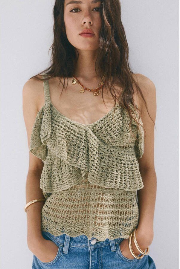 Mango top met ruches groen