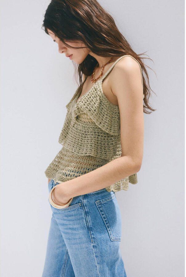 Mango top met ruches groen - Foto 3