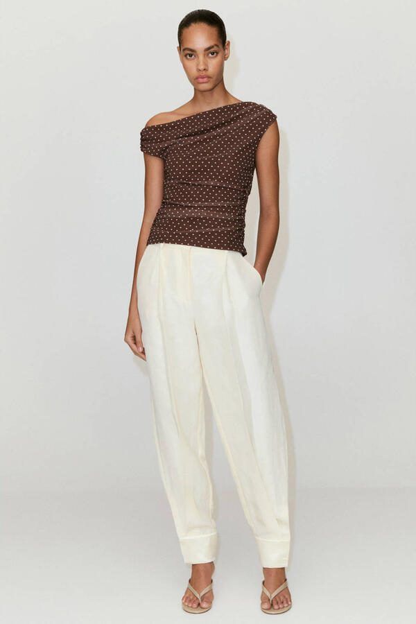 Mango top met stippen bruin