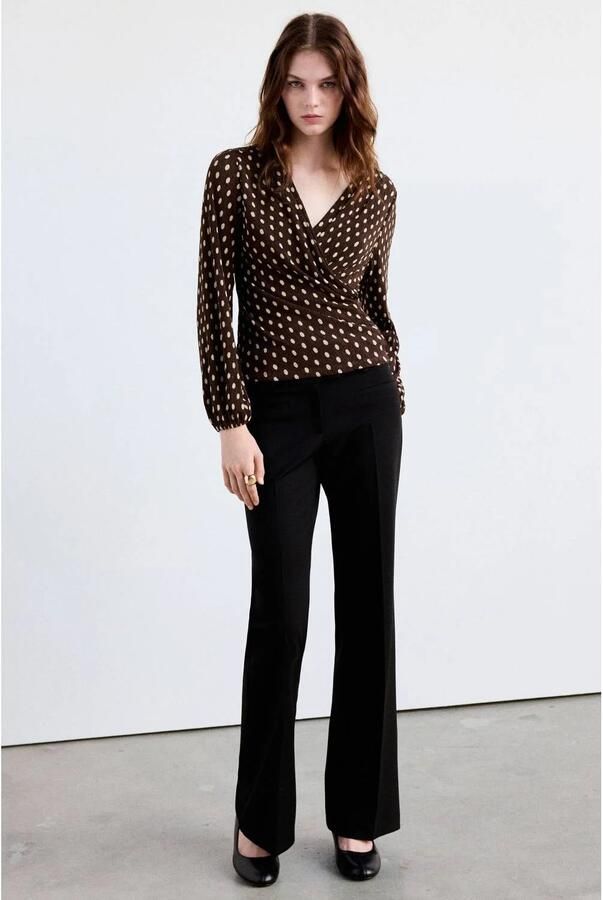 Mango blousetop met stippen bruin ecru