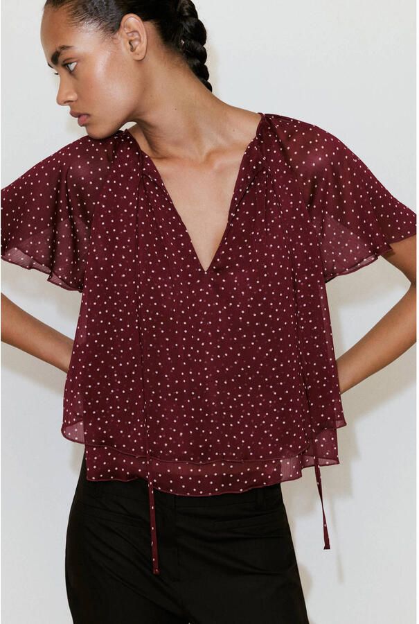 Mango top met stippen donkerrood