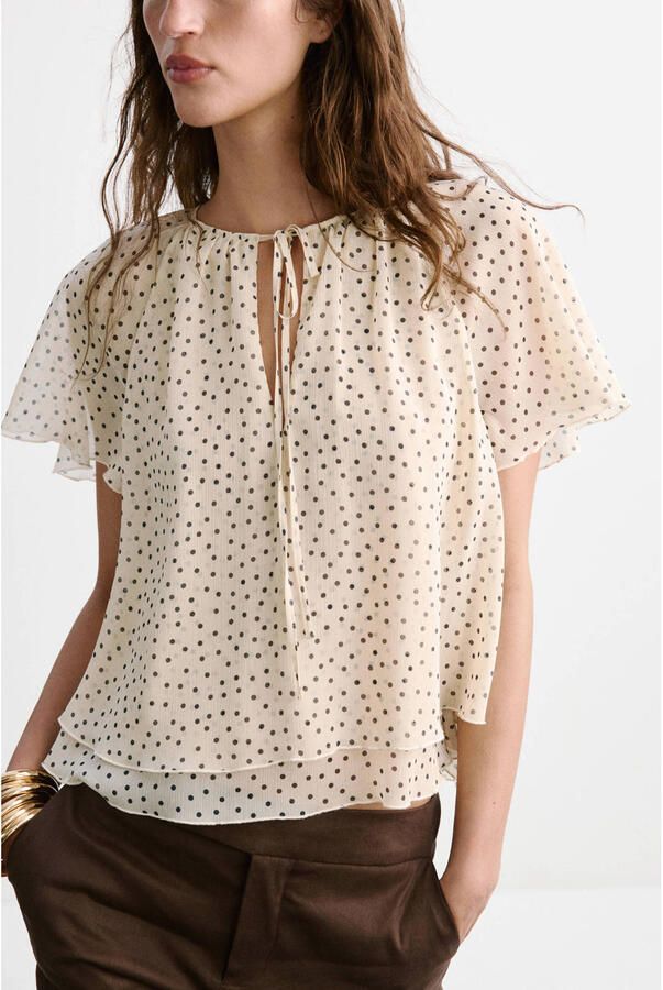 Mango top met stippen ecru