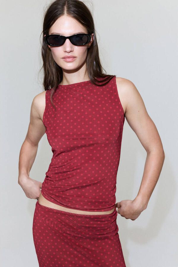 Mango top met stippen rood