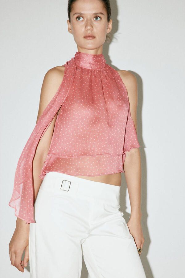 Mango top met stippen roze