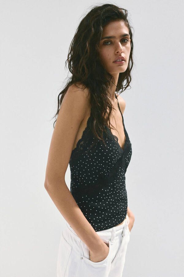 Mango top met stippen zwart