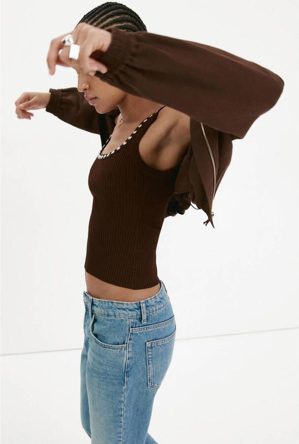Mango top met studs bruin - Foto 2