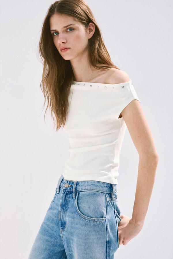 Mango top met studs wit