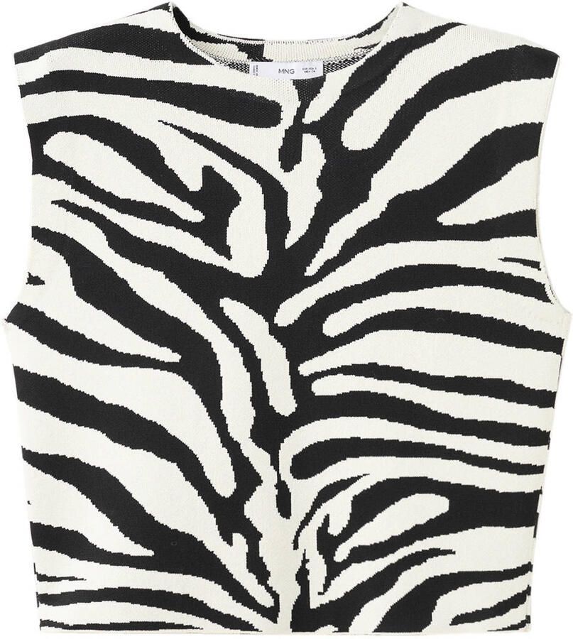 Mango top met zebraprint fijn gebreid zwart - Foto 2