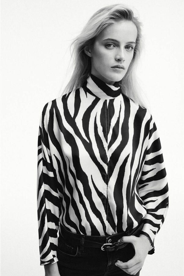 Mango top met zebraprint zwart