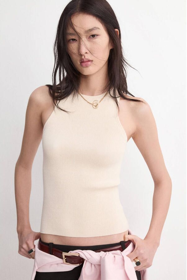 Mango top rib gebreid beige