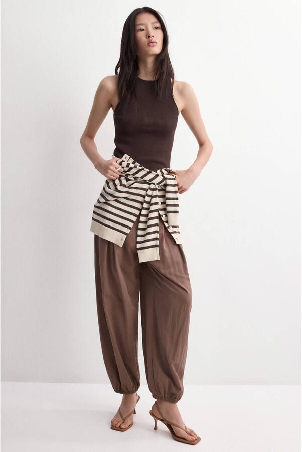 Mango top rib gebreid donkerbruin - Foto 3