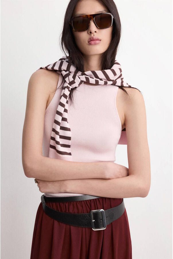 Mango top rib gebreid lichtroze