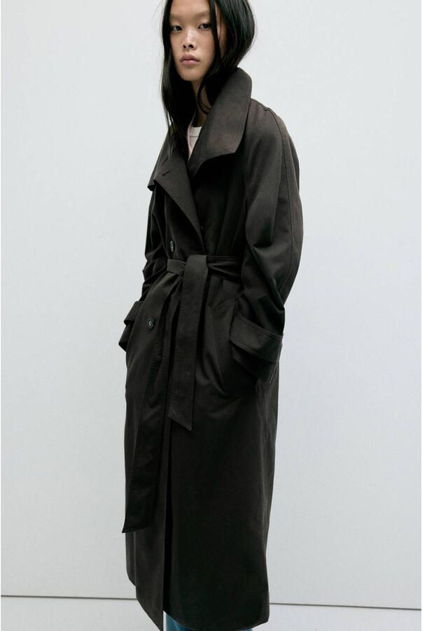 Mango trenchcoat met ceintuur donkerbruin - Foto 3