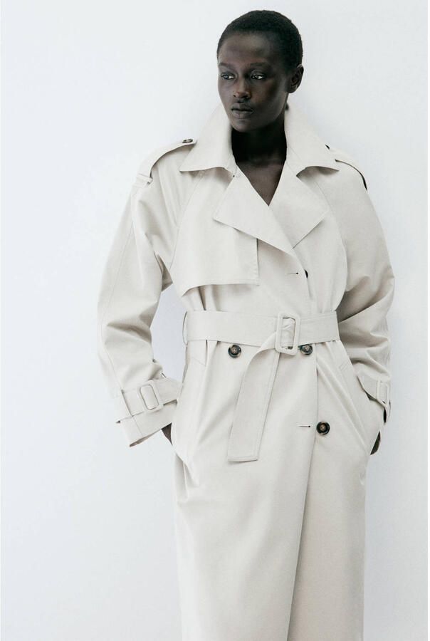 Mango trenchcoat met ceintuur ecru