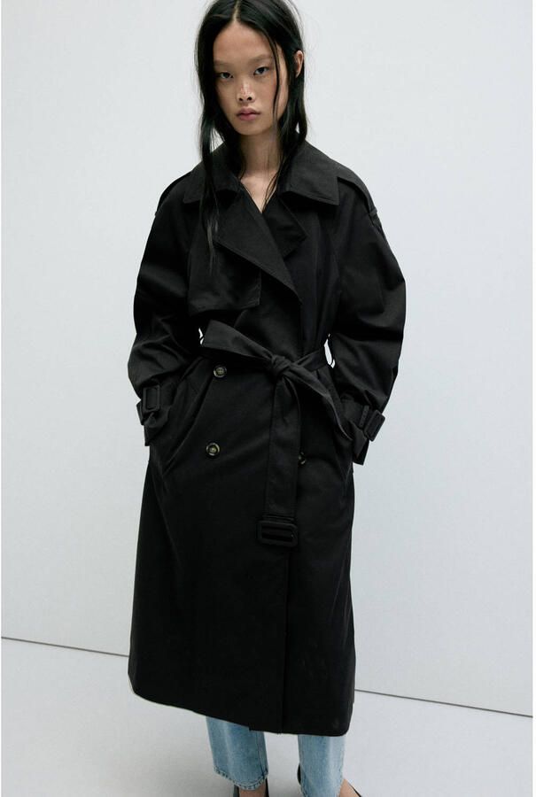 Mango trenchcoat met ceintuur zwart