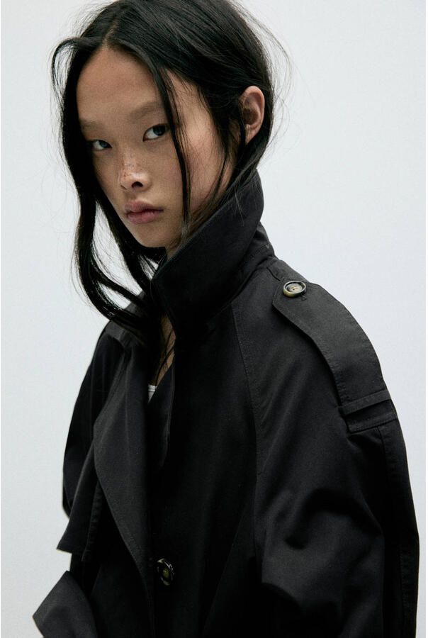Mango trenchcoat met ceintuur zwart - Foto 3