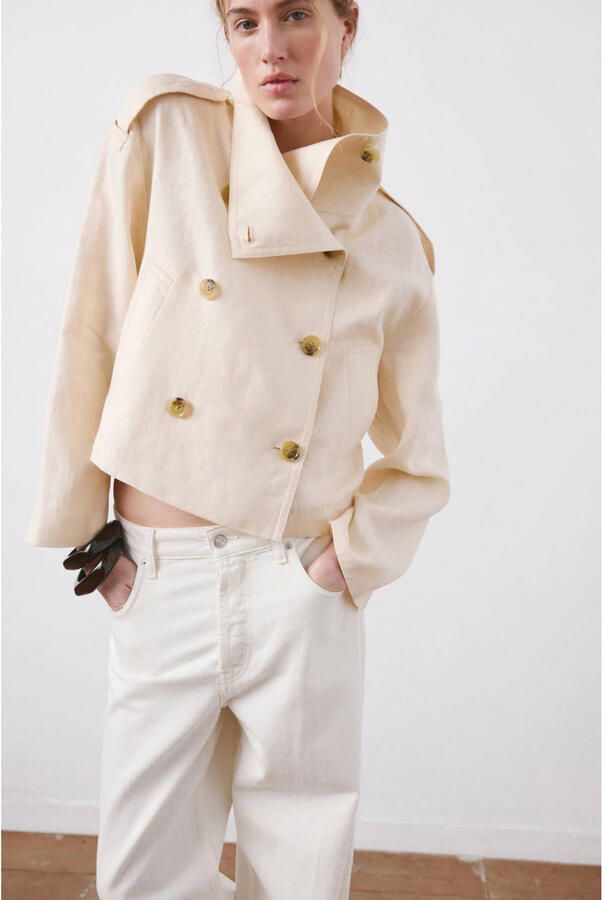 Mango trenchcoat met linnen ecru
