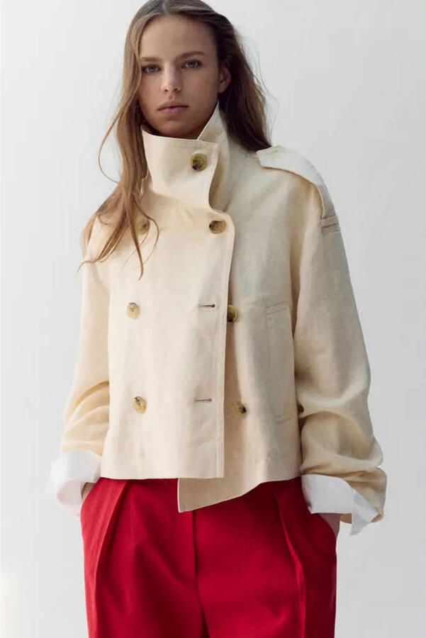 Mango trenchcoat met linnen ecru - Foto 3